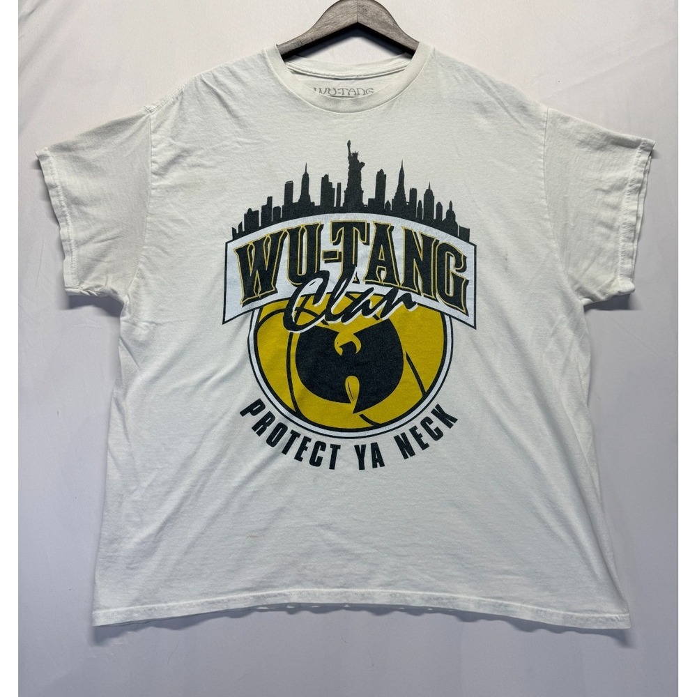 Wu-Tang Clan Protect Ya Neck T Shirt Men Large White Graphic Print Hip Hop Group